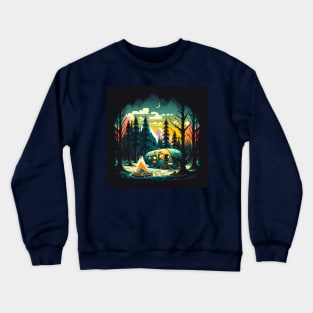 Retro camping with a bonfire in the woods Crewneck Sweatshirt
